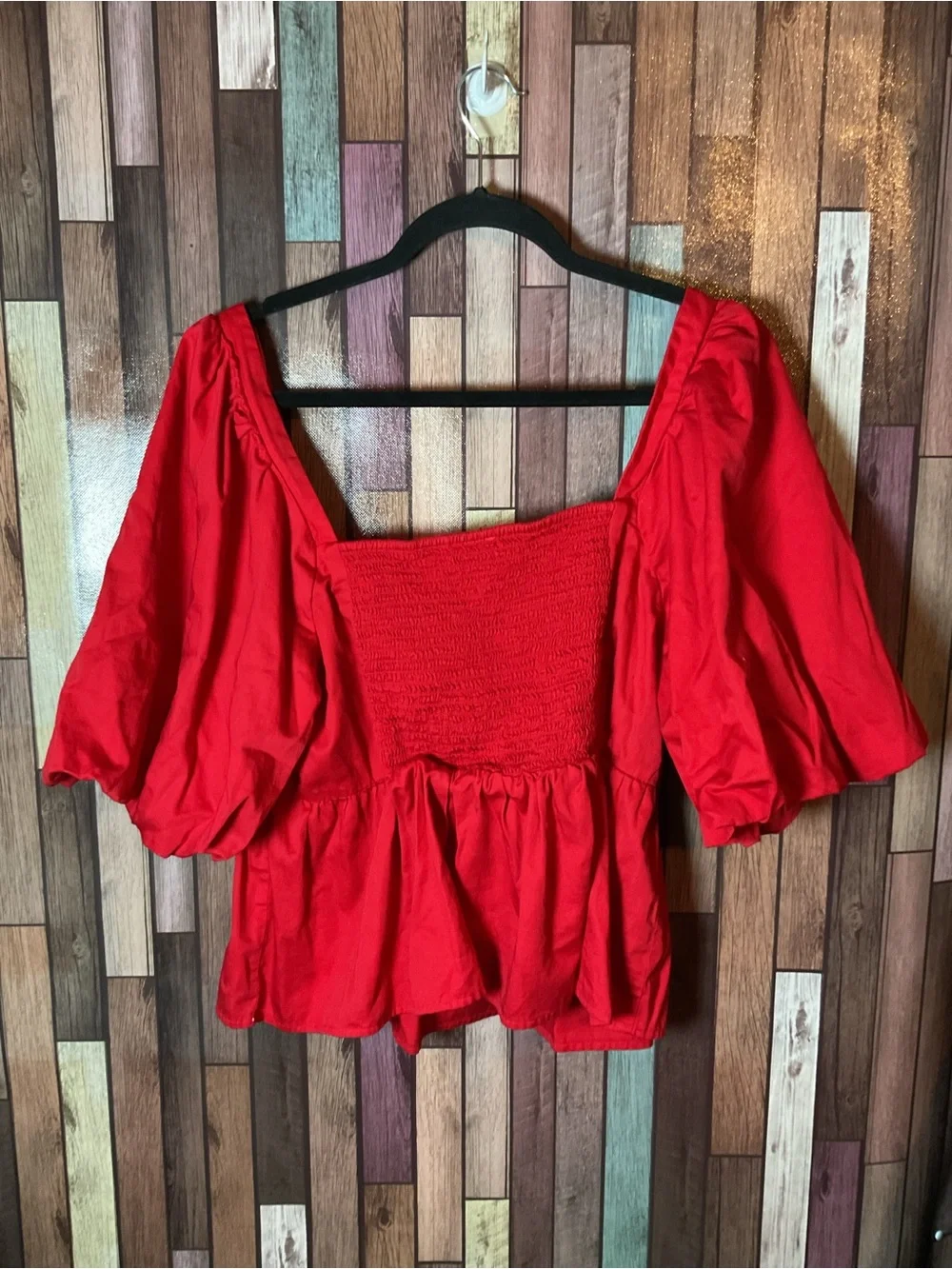 Old Navy Red Puff Sleeve Peplum Top With Square Neckline Women’s XL